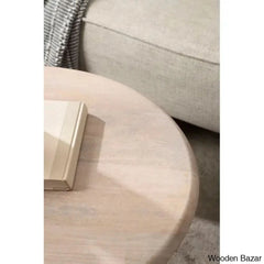 Avelye Modern Round Wood And Metal Coffee Center Table