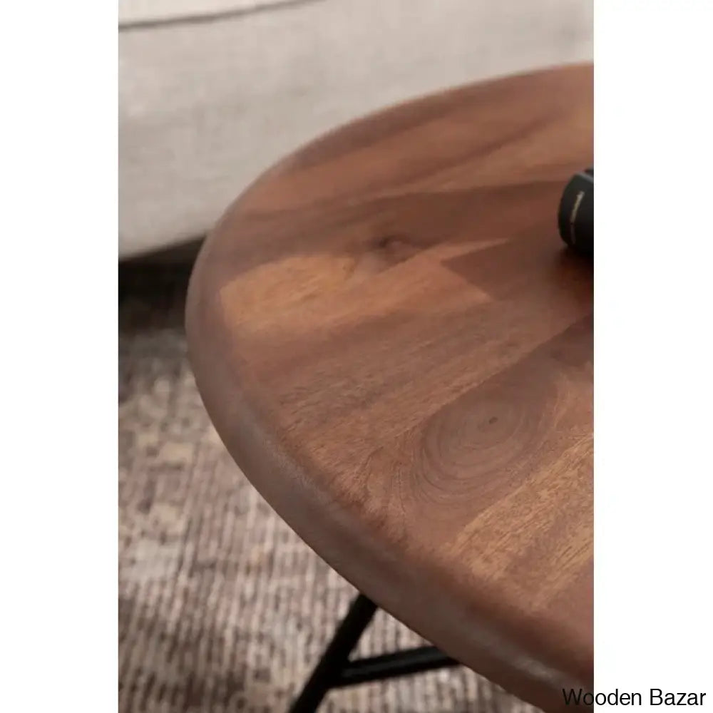 Avelye Modern Round Wood And Metal Coffee Center Table