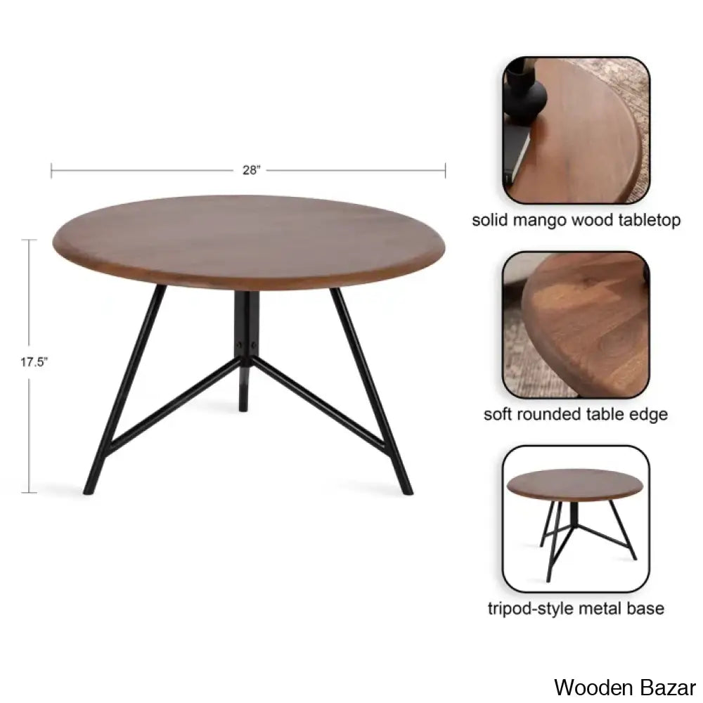 Avelye Modern Round Wood And Metal Coffee Center Table