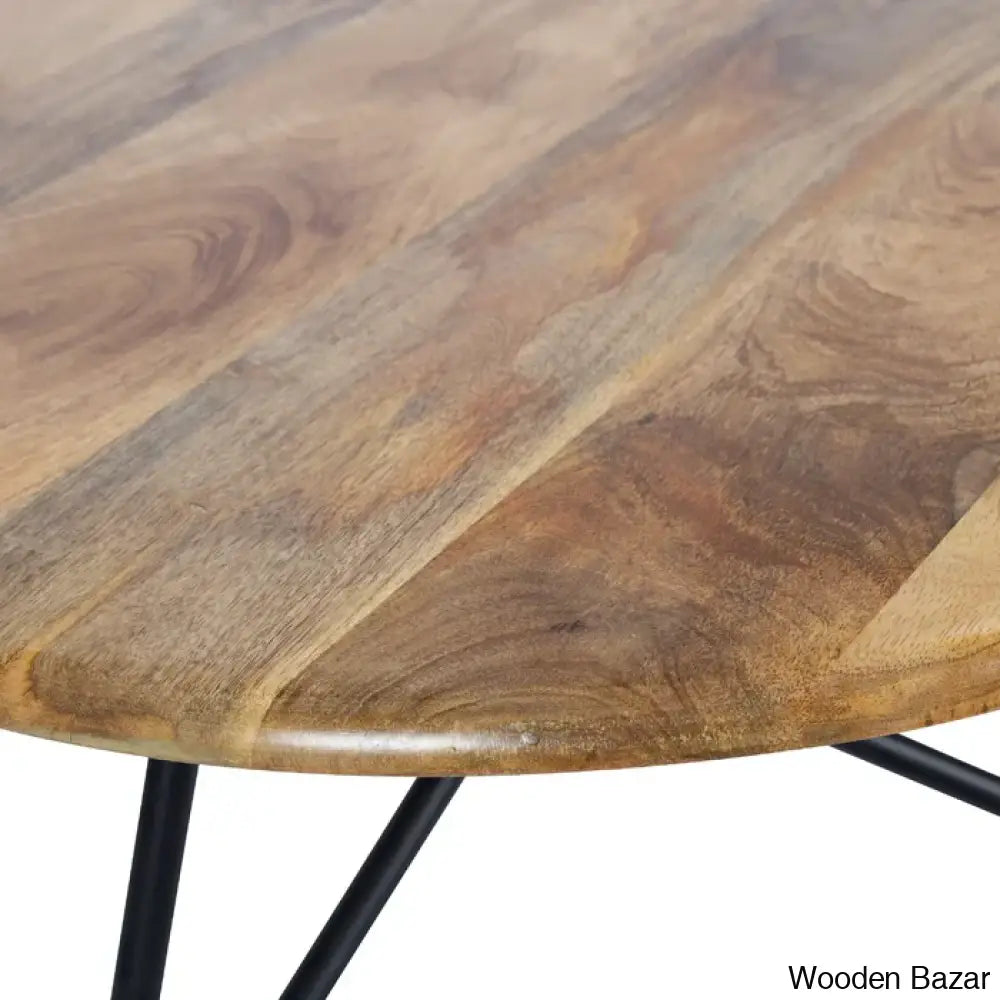 Avelye Modern Round Wood And Metal Coffee Center Table