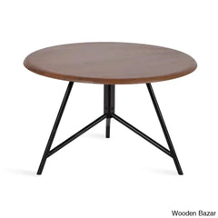 Avelye Modern Round Wood And Metal Coffee Center Table