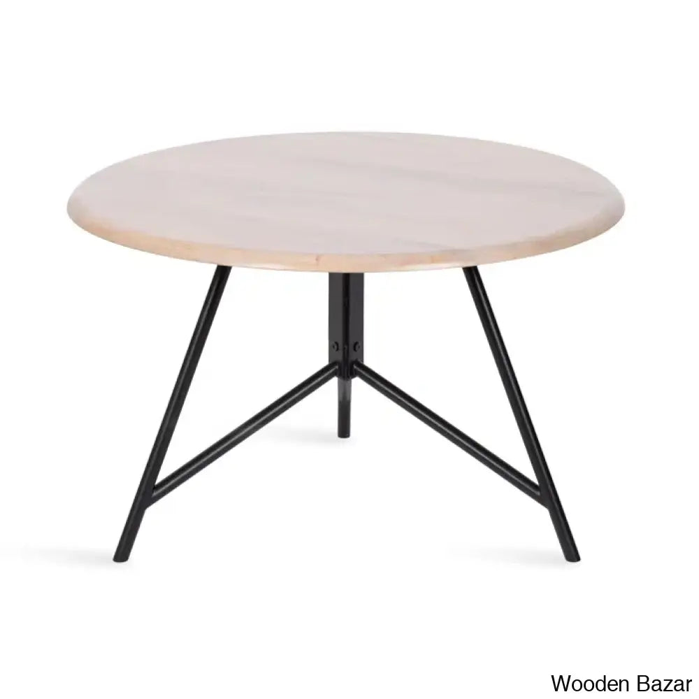 Avelye Modern Round Wood And Metal Coffee Center Table