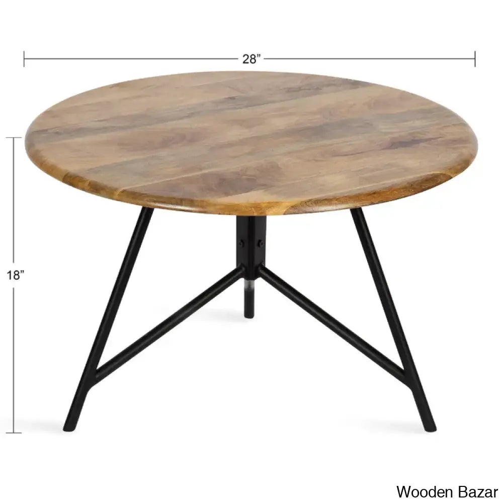 Avelye Modern Round Wood And Metal Coffee Center Table