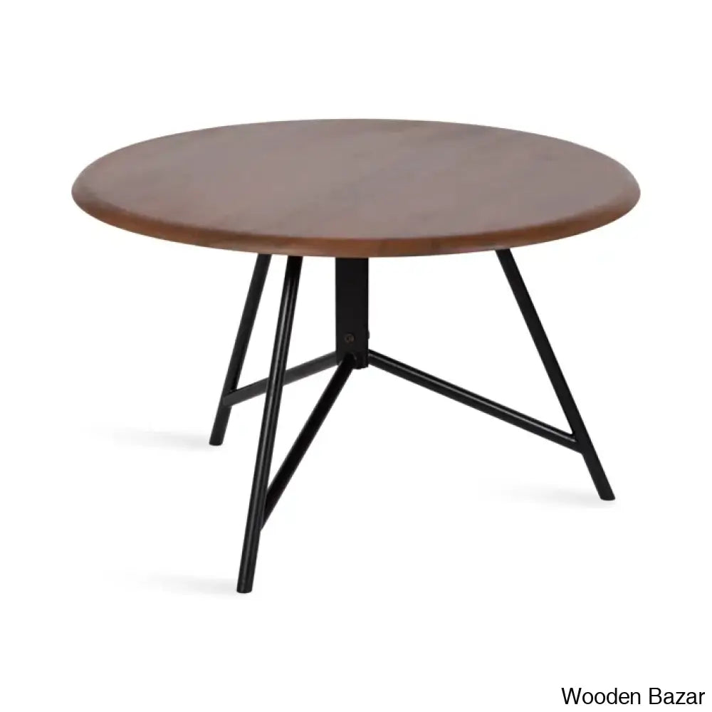 Avelye Modern Round Wood And Metal Coffee Center Table