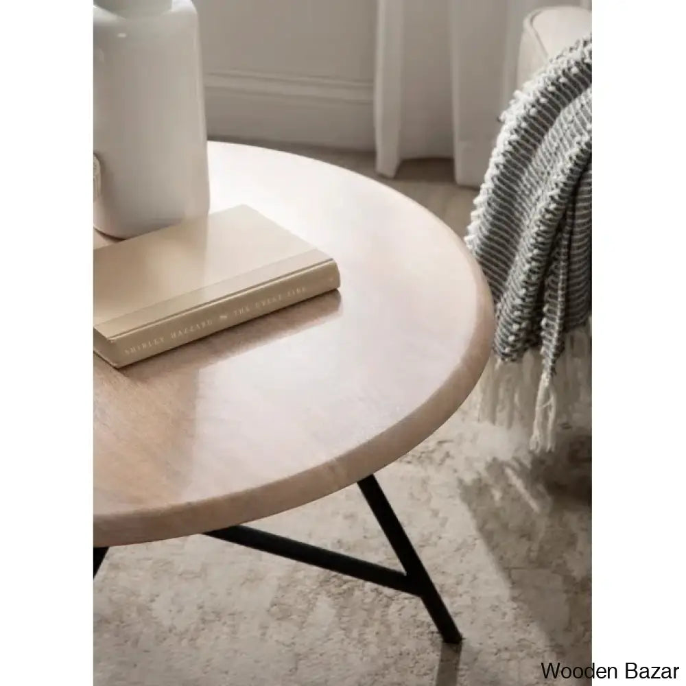 Avelye Modern Round Wood And Metal Coffee Center Table