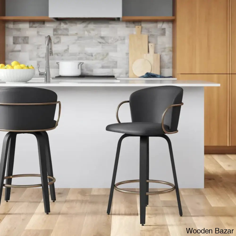 Aydiners Swivel Upholstered 25.6’’ Counter And Bar Stool With Metal Frame (Set Of 2) Charcoal