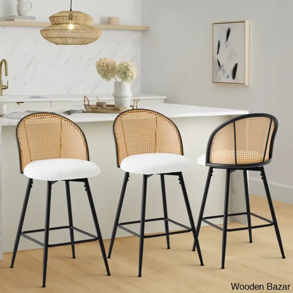 Ayidenc Swivel Boucle Upholstered Counter & Bar Stool (Set Of 3)