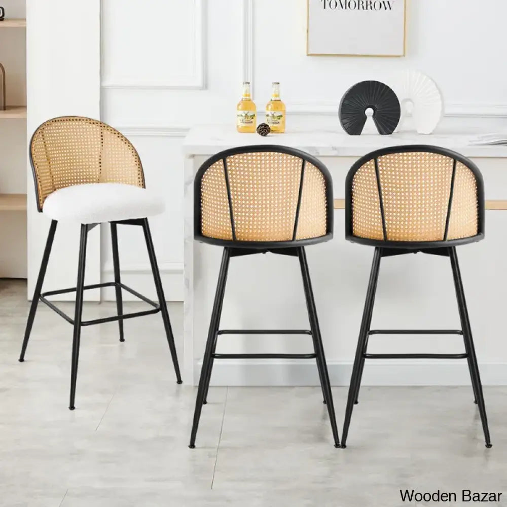 Ayidenc Swivel Boucle Upholstered Counter & Bar Stool (Set Of 3)