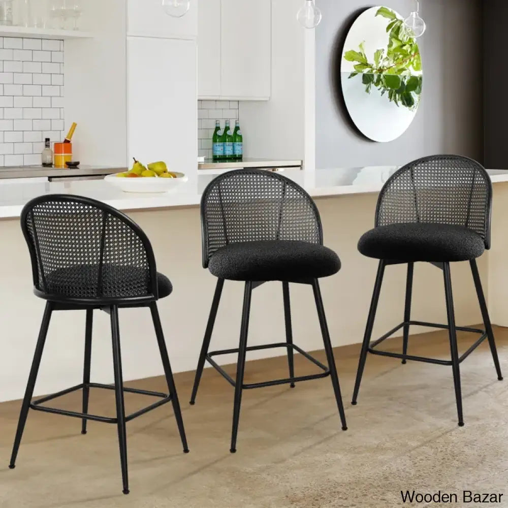 Ayidenc Swivel Boucle Upholstered Counter & Bar Stool (Set Of 3) Black / (29’’ Seat Height)