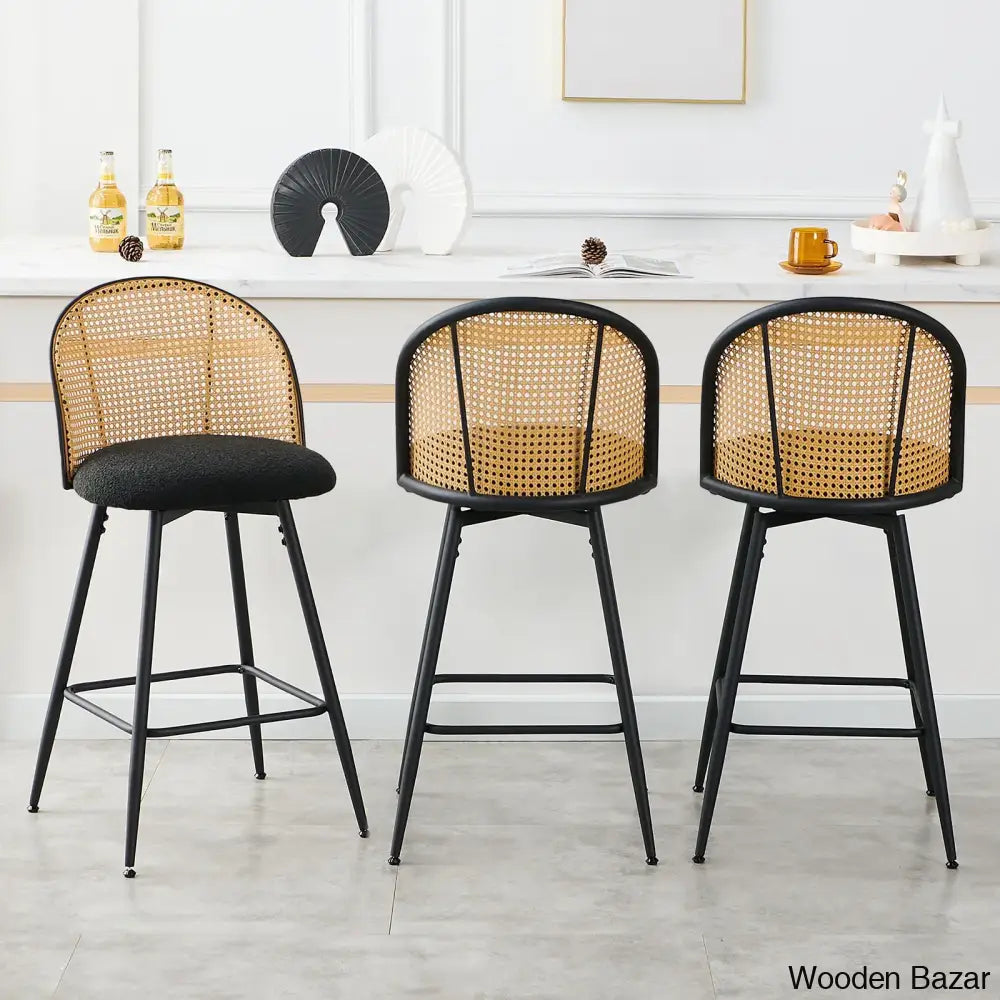 Ayidenc Swivel Boucle Upholstered Counter & Bar Stool (Set Of 3) Black/Natural / Black (29’’