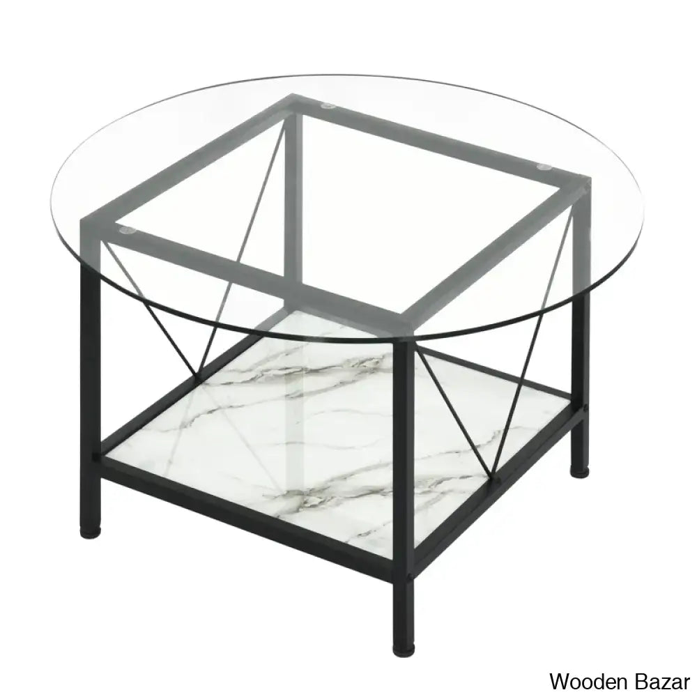 Ayub Modern Round Glass Coffee And Center Table With Metal Frame