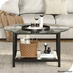 Ayub Modern Round Glass Coffee And Center Table With Metal Frame