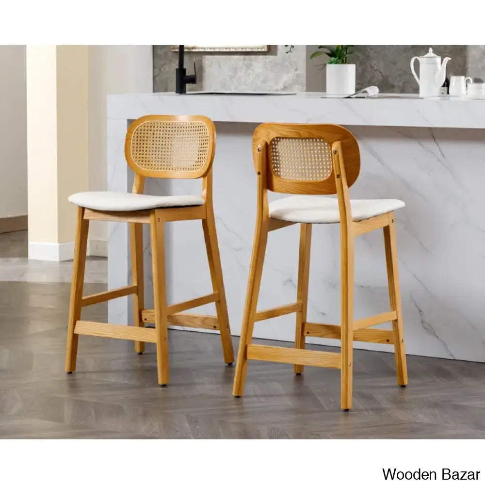 Azaraho Swivel Solid Wood 25.5’’ Counter And Bar Stool (Set Of 2)