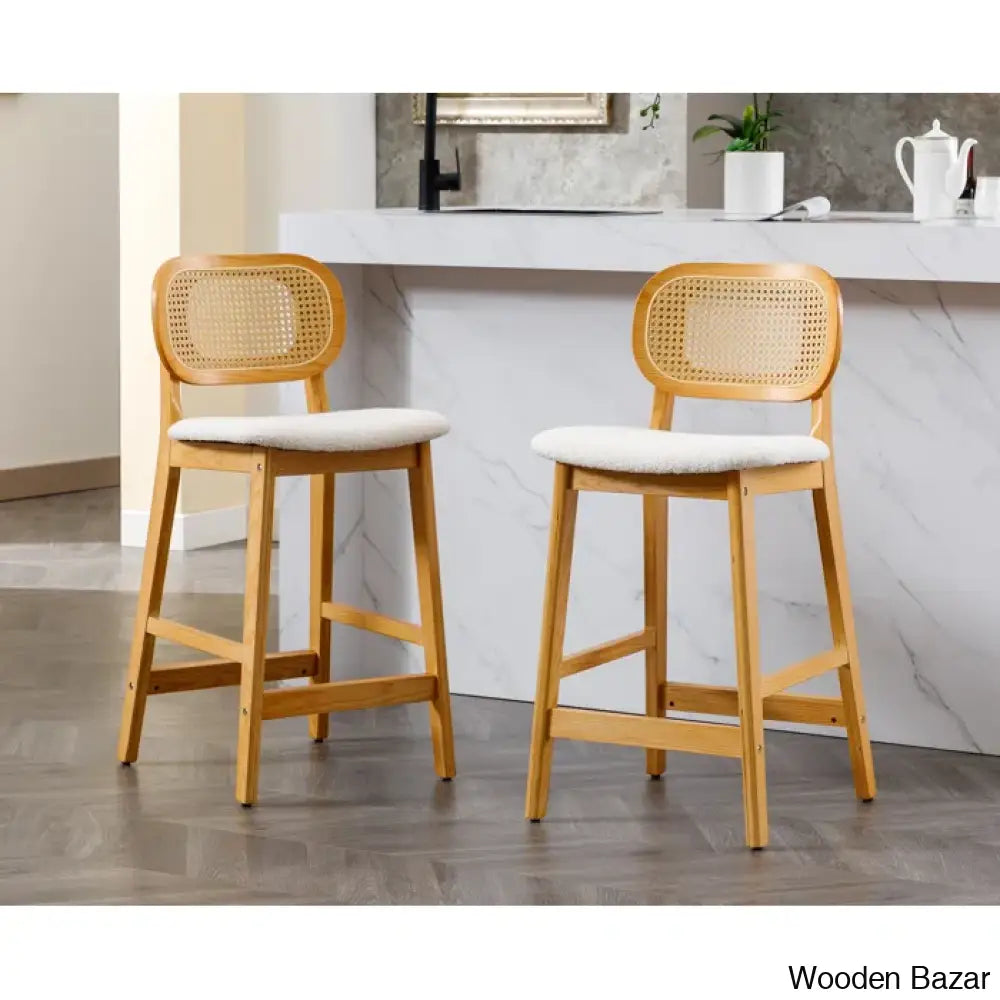 Azaraho Swivel Solid Wood 25.5’’ Counter And Bar Stool (Set Of 2)