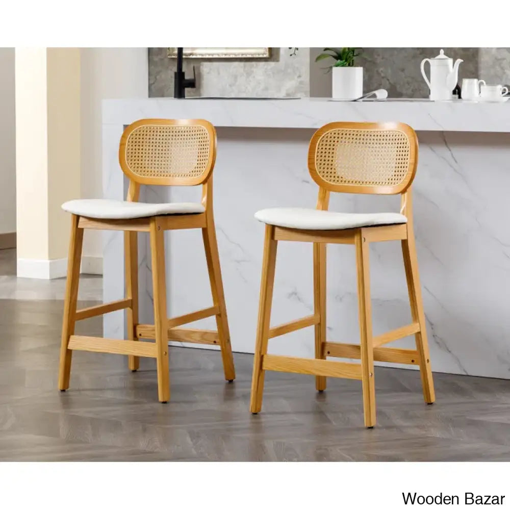 Azaraho Swivel Solid Wood 25.5’’ Counter And Bar Stool (Set Of 2)