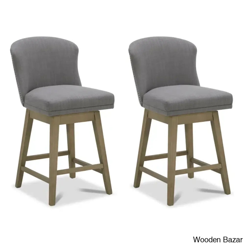 Azenaz Swivel 26’’ Counter And Bar Stool (Set Of 2) Black / Polyester-Flint Gray