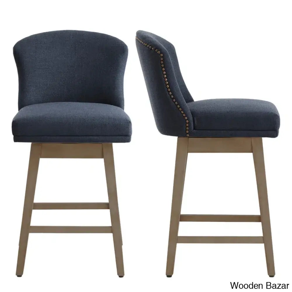 Azenaz Swivel 26’’ Counter And Bar Stool (Set Of 2) Black / Polyester-Insignia Blue