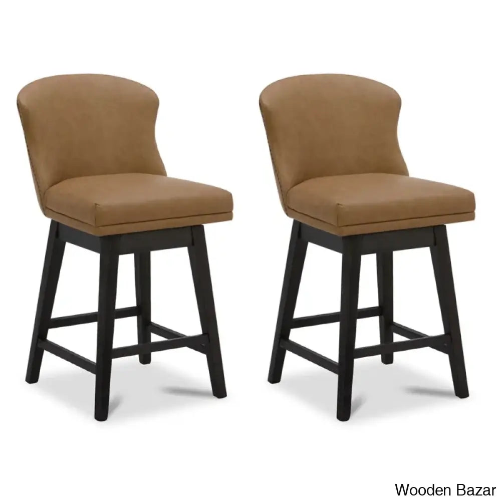 Azenaz Swivel 26’’ Counter And Bar Stool (Set Of 2) Black / Polyester-Tan