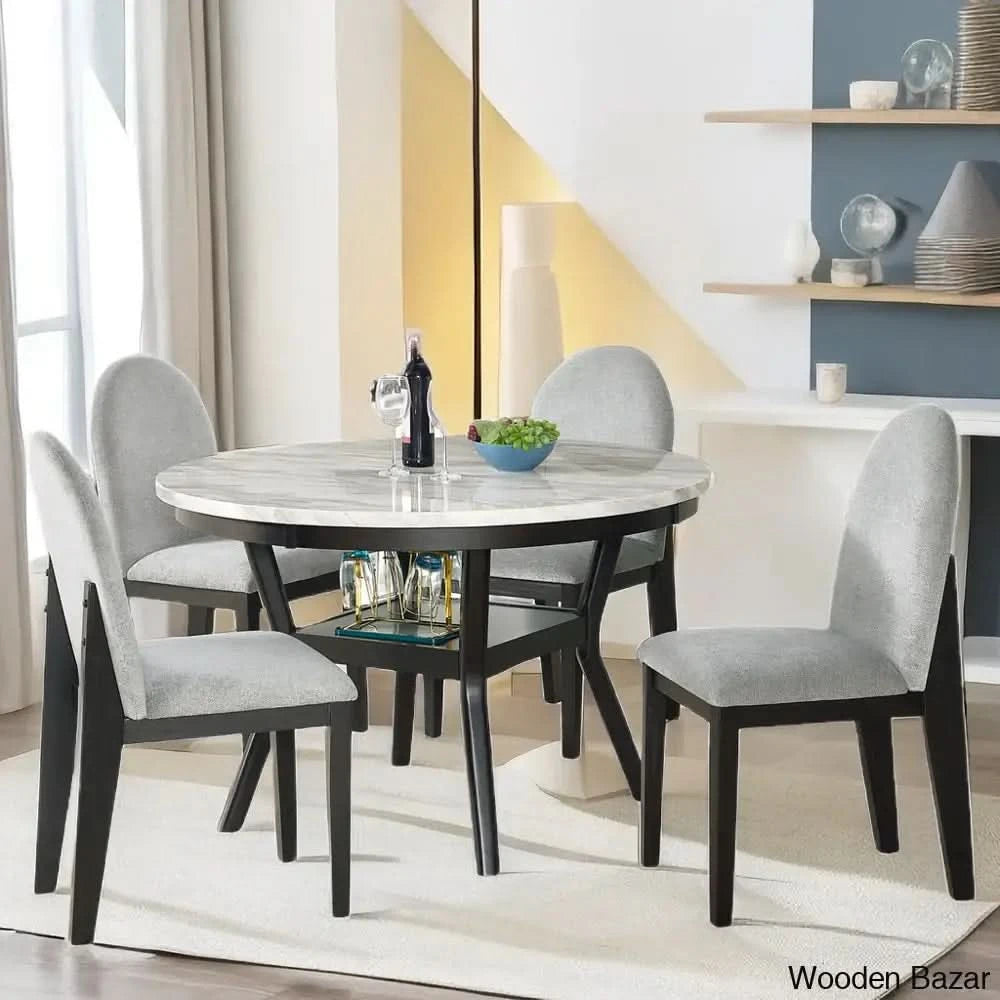 Azortie Best Seater Dining Set With Round Dining Table Upholstered Chairs