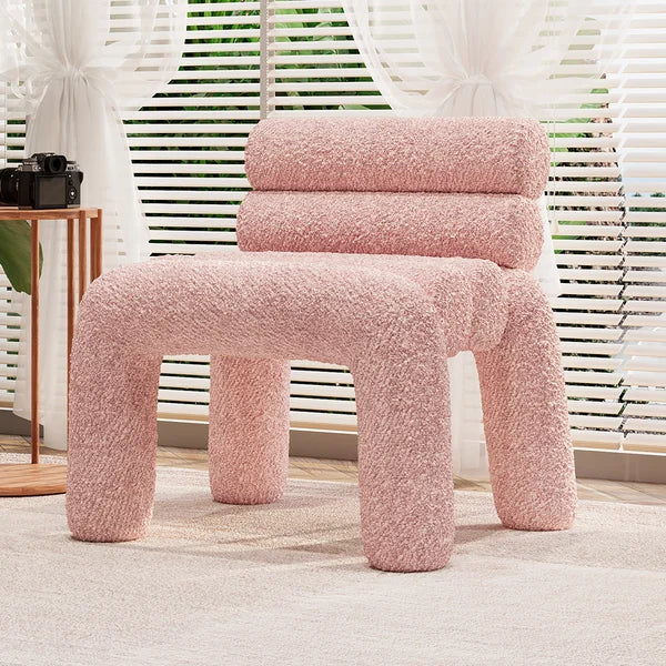 Boucle Accent Chair Upholstery Horizontal Channeled for Living Room - Wooden Bazar