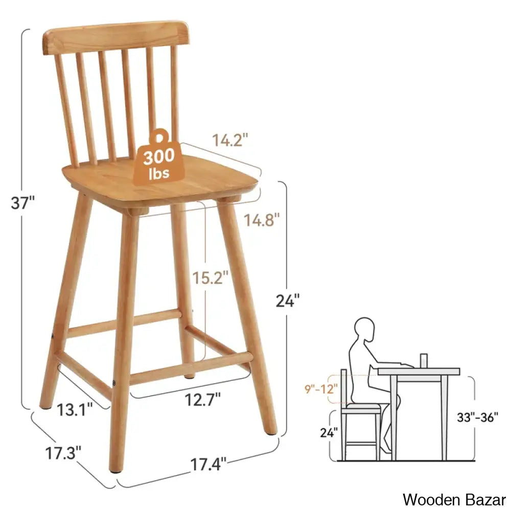 Baggetto Swivel Solid Wood Counter And Bar Stool