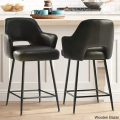 Balbonaz Upholstered Counter Stool With Arms Black / 2 Piece