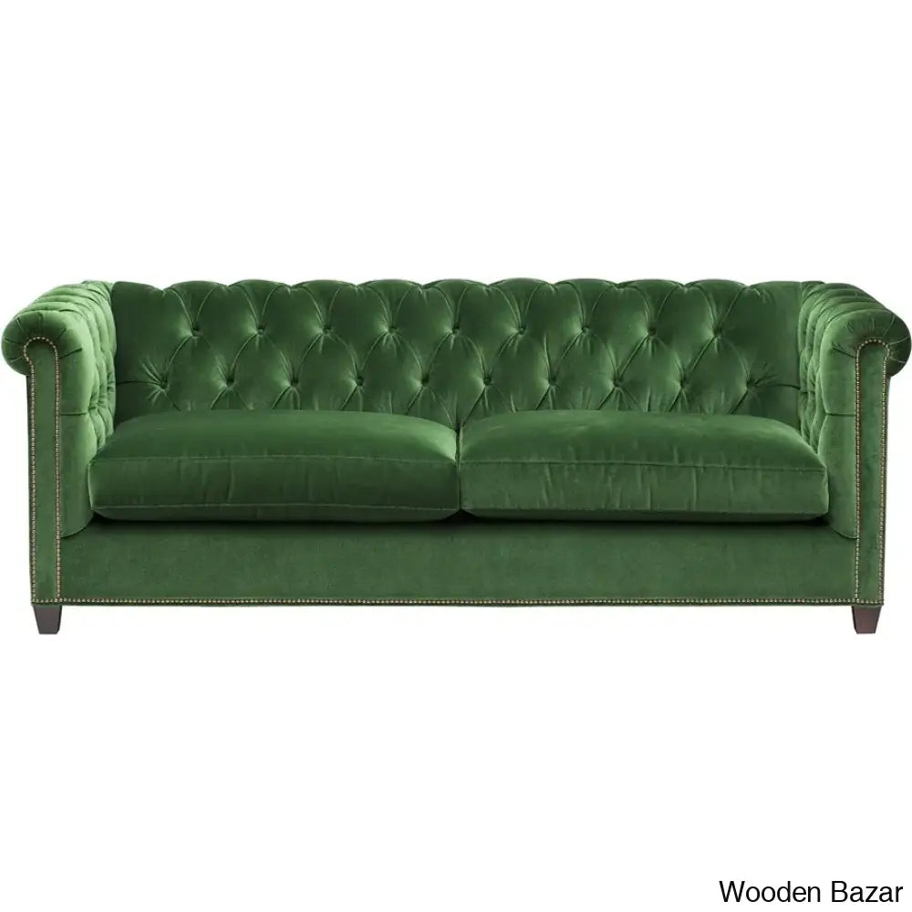 Barbara 3 Seater Chesterfield Velvet Sofa - Wooden Bazar