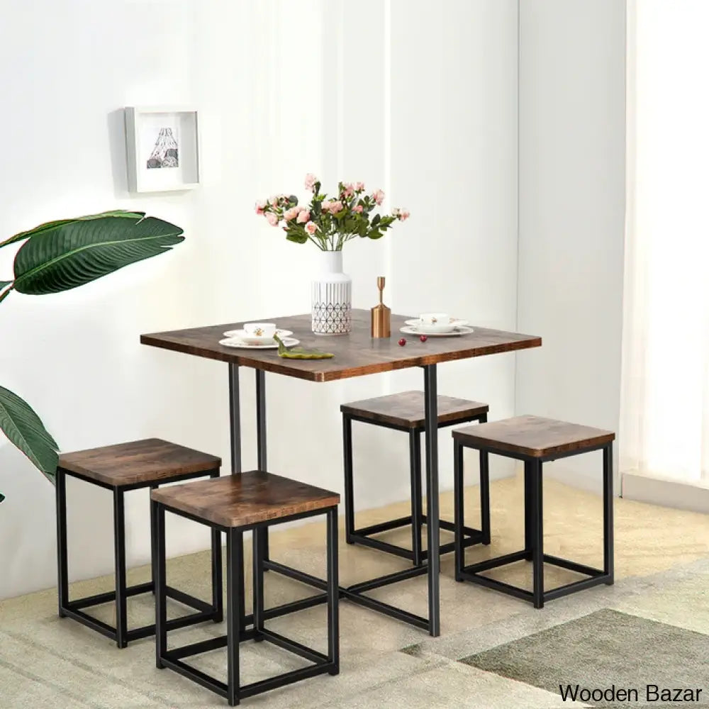 Bardalph Modern 4 Seater Dining Table Set - Wooden Bazar