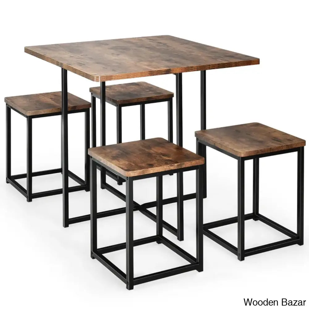 Bardalph Modern 4 Seater Dining Table Set - Wooden Bazar Brown