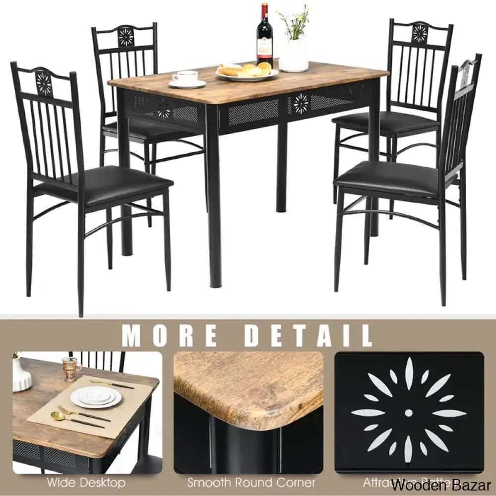 Barker 4 Seater Dining Table Set - Wooden Bazar