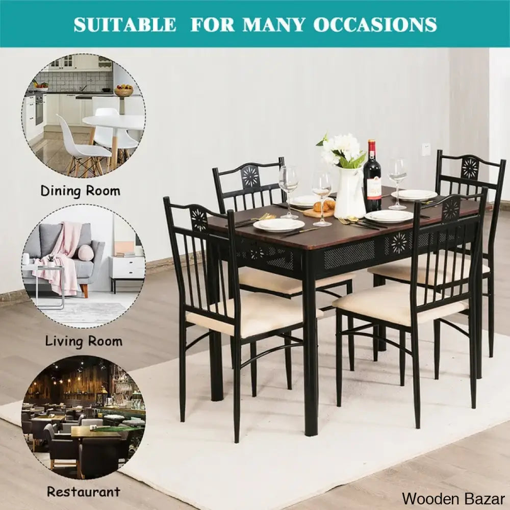 Barker 4 Seater Dining Table Set - Wooden Bazar