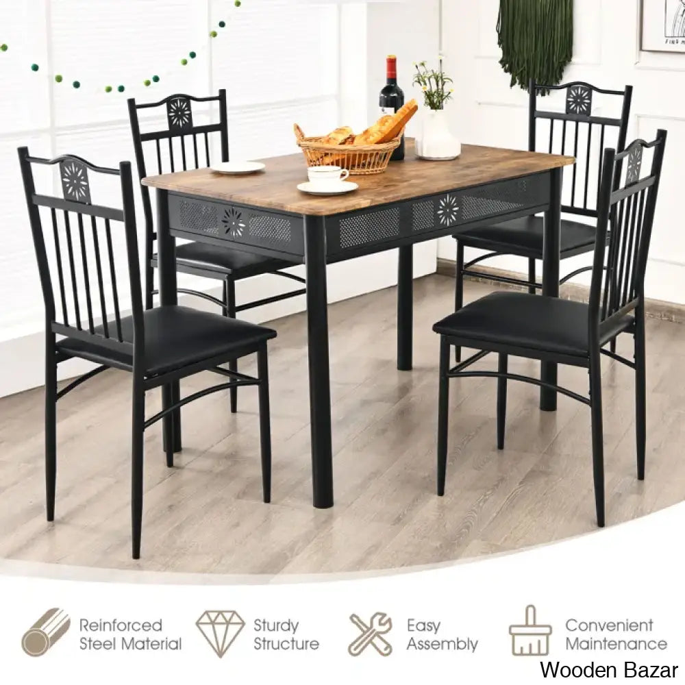 Barker 4 Seater Dining Table Set - Wooden Bazar