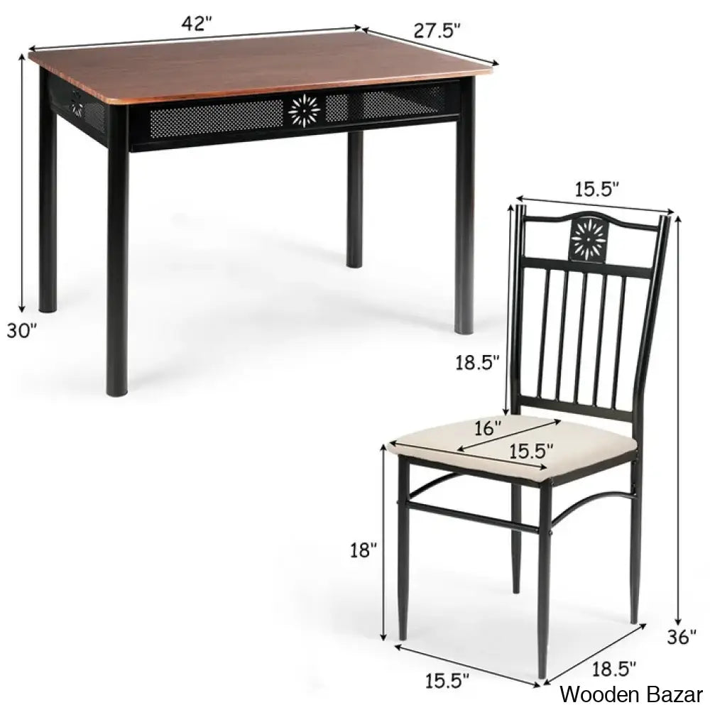 Barker 4 Seater Dining Table Set - Wooden Bazar