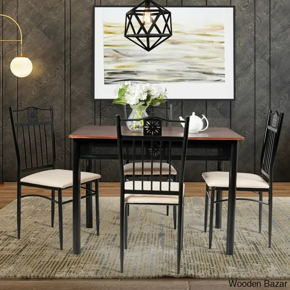 Barker 4 Seater Dining Table Set - Wooden Bazar Brown