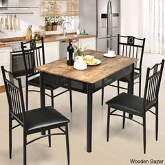 Barker 4 Seater Dining Table Set - Wooden Bazar Light Brown