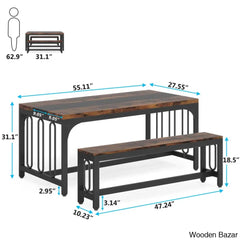 Barker Wooden 3 Piece Dining Table Set - Bazar