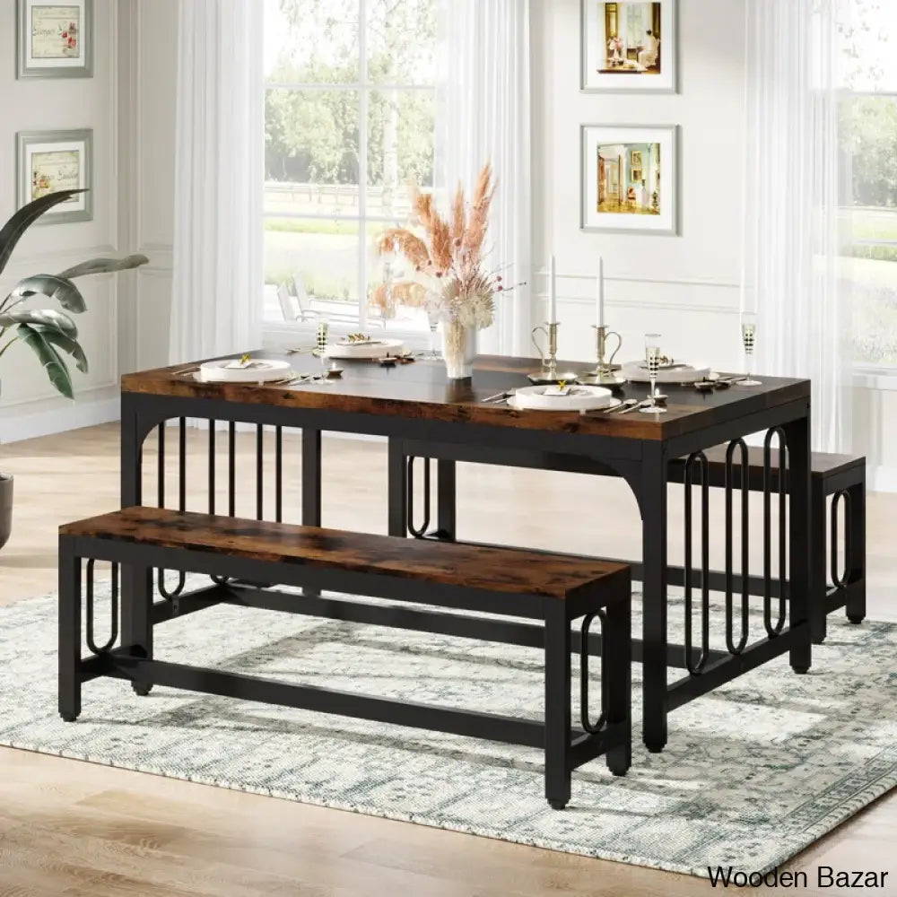 Barker Wooden 3 Piece Dining Table Set - Bazar