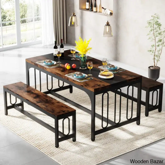 Barker Wooden 3 Piece Dining Table Set - Bazar