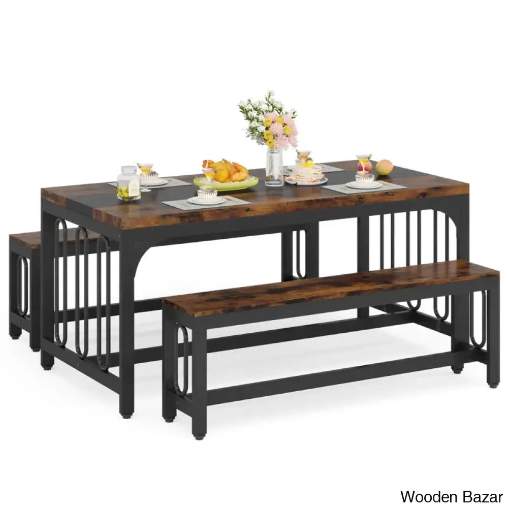 Barker Wooden 3 Piece Dining Table Set - Bazar