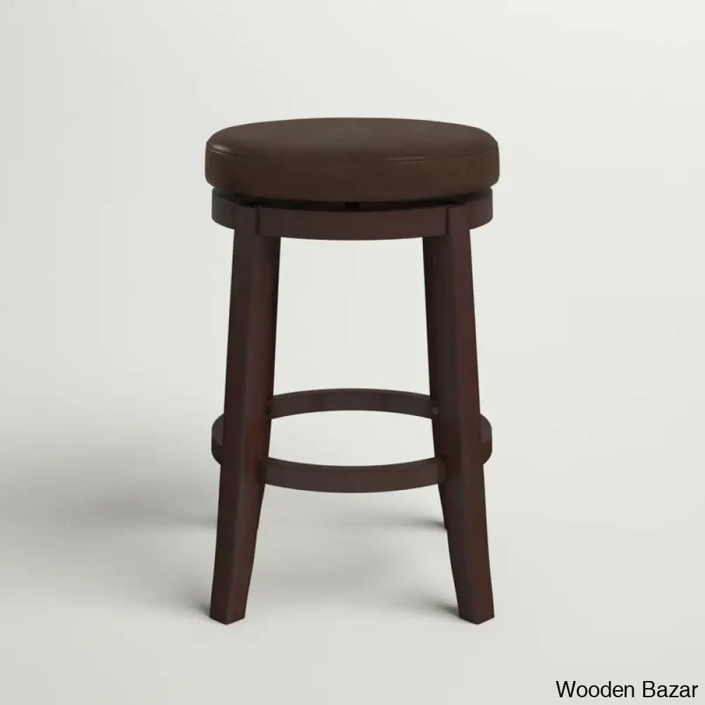 Barre Solid Wood Faux Leather Swivel Counter & Bar Stool