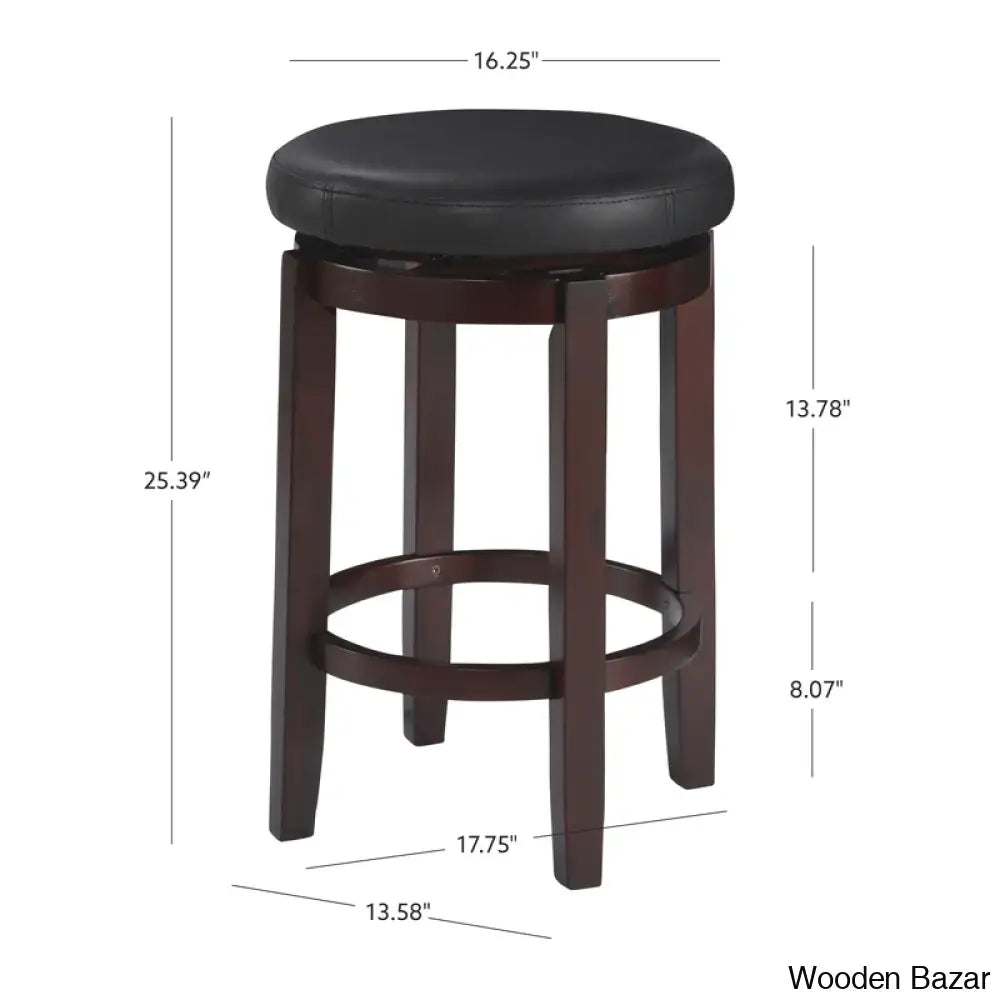 Barre Solid Wood Faux Leather Swivel Counter & Bar Stool