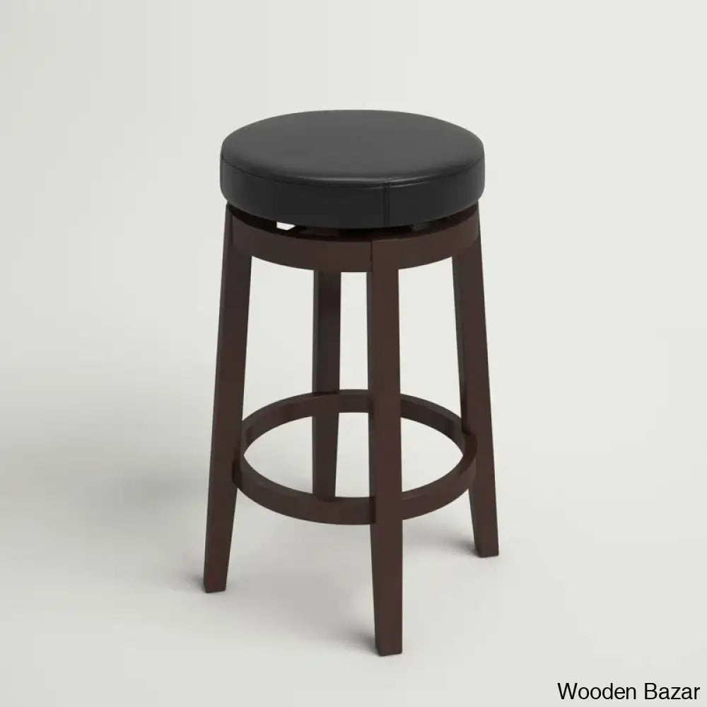 Barre Solid Wood Faux Leather Swivel Counter & Bar Stool