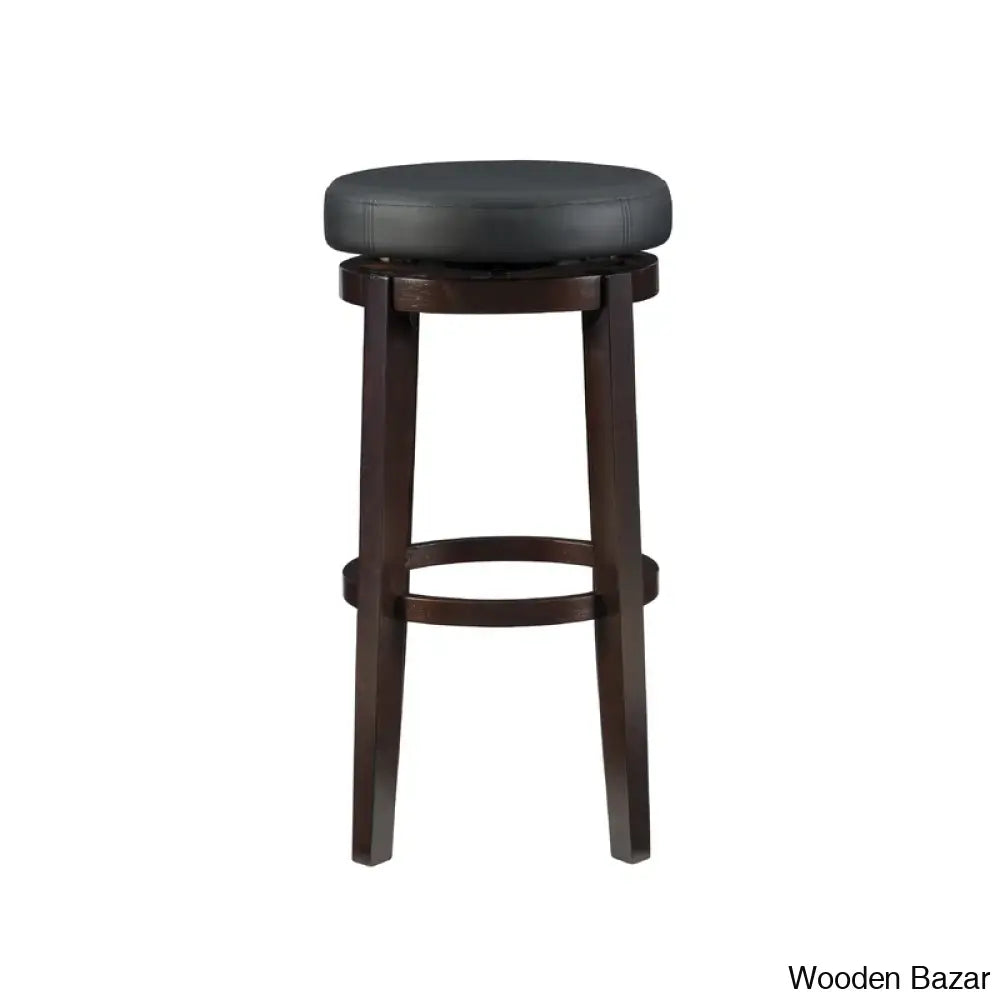 Barre Solid Wood Faux Leather Swivel Counter & Bar Stool