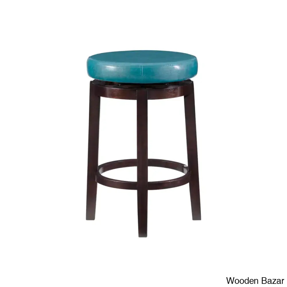 Barre Solid Wood Faux Leather Swivel Counter & Bar Stool