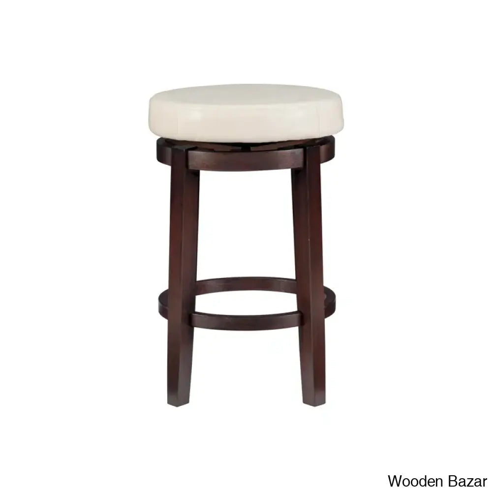 Barre Solid Wood Faux Leather Swivel Counter & Bar Stool