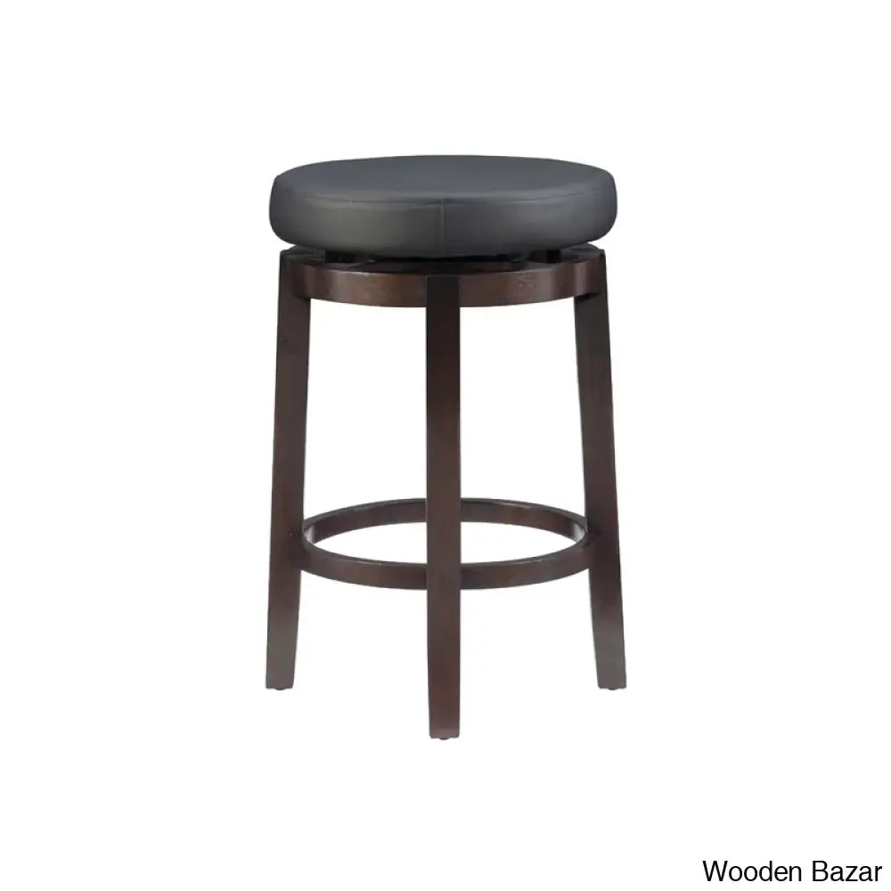 Barre Solid Wood Faux Leather Swivel Counter & Bar Stool