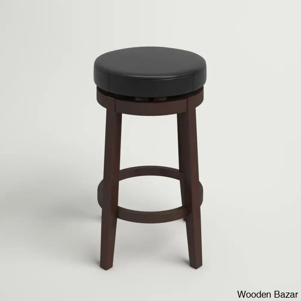 Barre Solid Wood Faux Leather Swivel Counter & Bar Stool