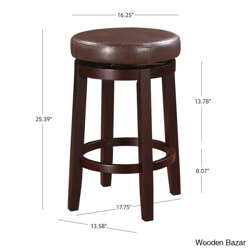 Barre Solid Wood Faux Leather Swivel Counter & Bar Stool