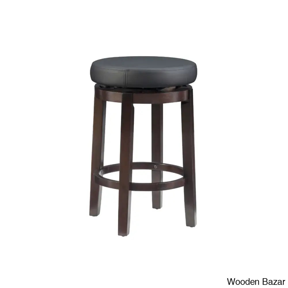 Barre Solid Wood Faux Leather Swivel Counter & Bar Stool