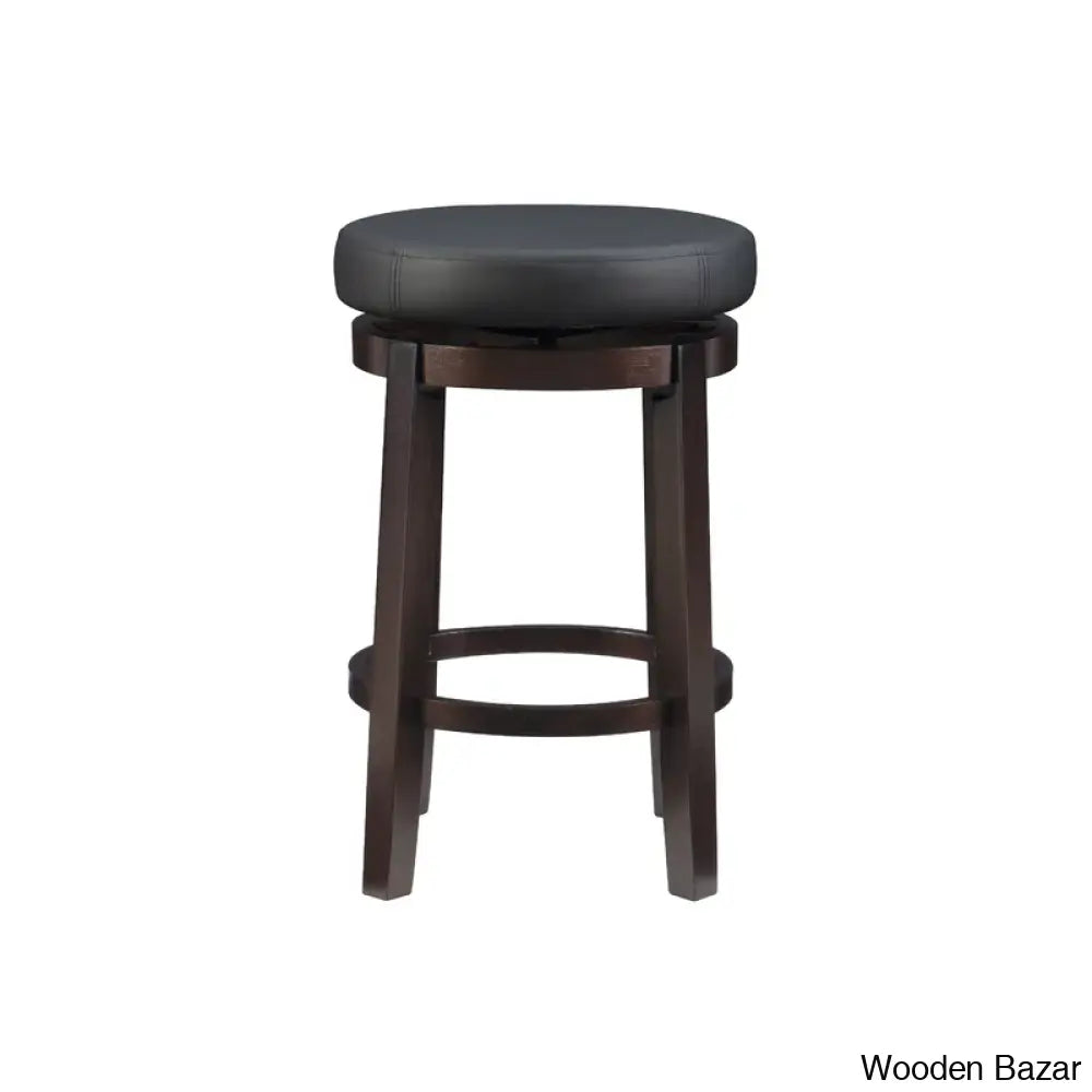 Barre Solid Wood Faux Leather Swivel Counter & Bar Stool